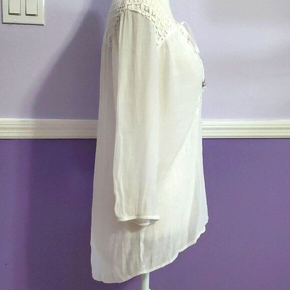 AGB Boho Romantic Off white Laced Peasant Top - Picture 3 of 10